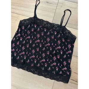 Victoria’s Secret‎ Heavenly Lace Trim Floral Cami Tank Top Black M Medium Floral